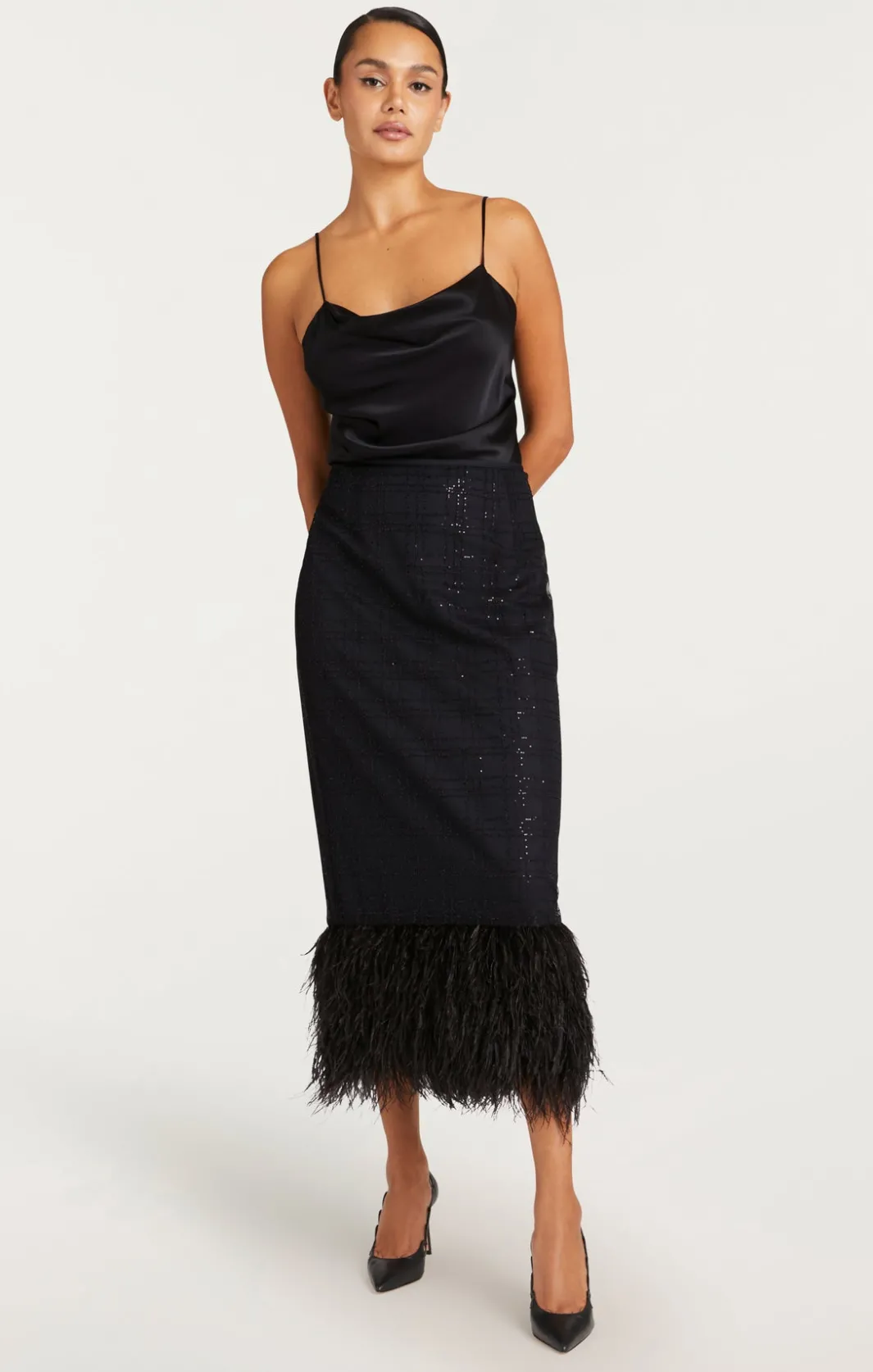 Skirts<Cinq à Sept Sequin Plaid Charisse Skirt Black