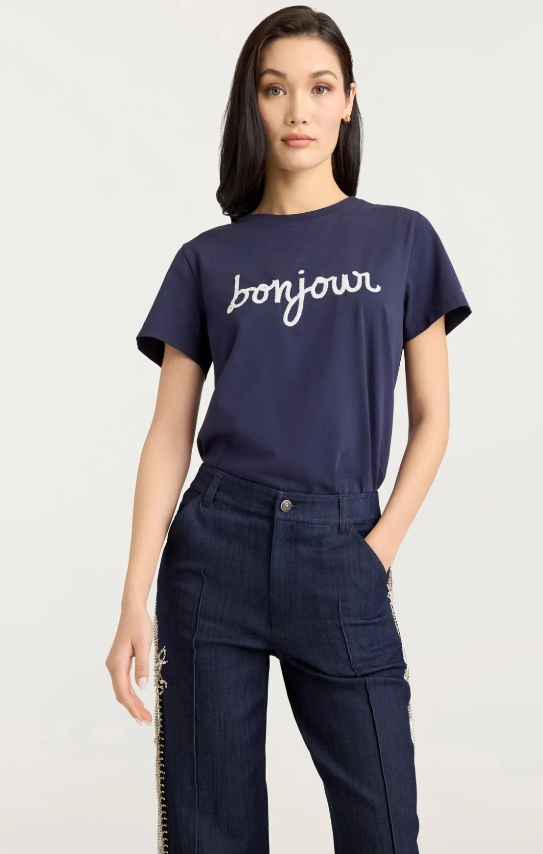 Tees & Pullovers<Cinq à Sept Sequined Bonjour Tee Navy/White