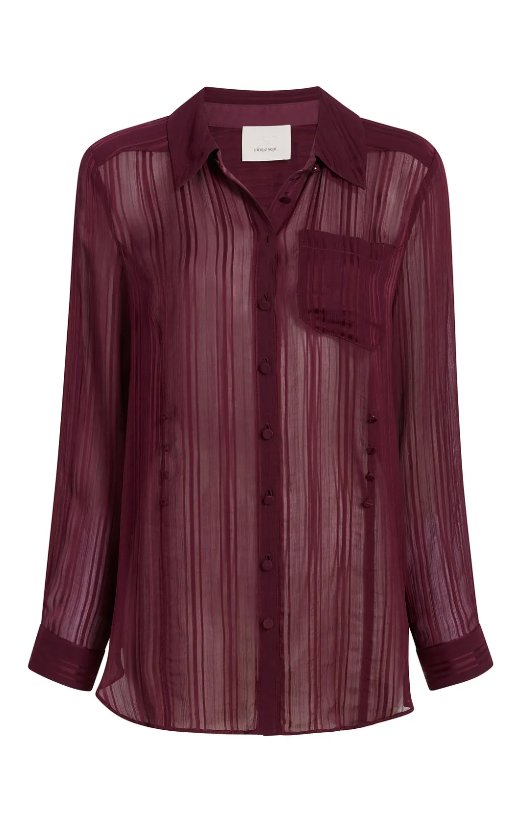 Long Sleeve Tops<Cinq à Sept Sheer Stripe Shirred Kandice Top DarkFig