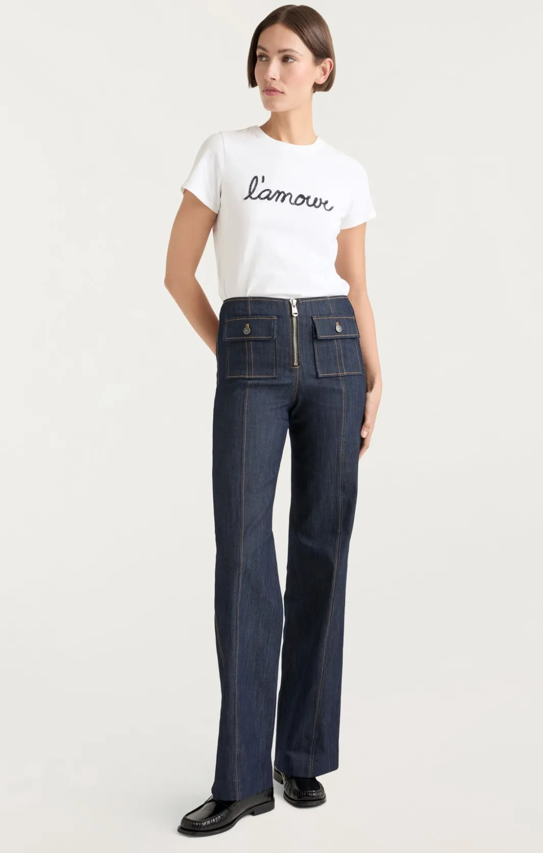 Tees & Pullovers<Cinq à Sept Shrunken L'amour Tee White/navy