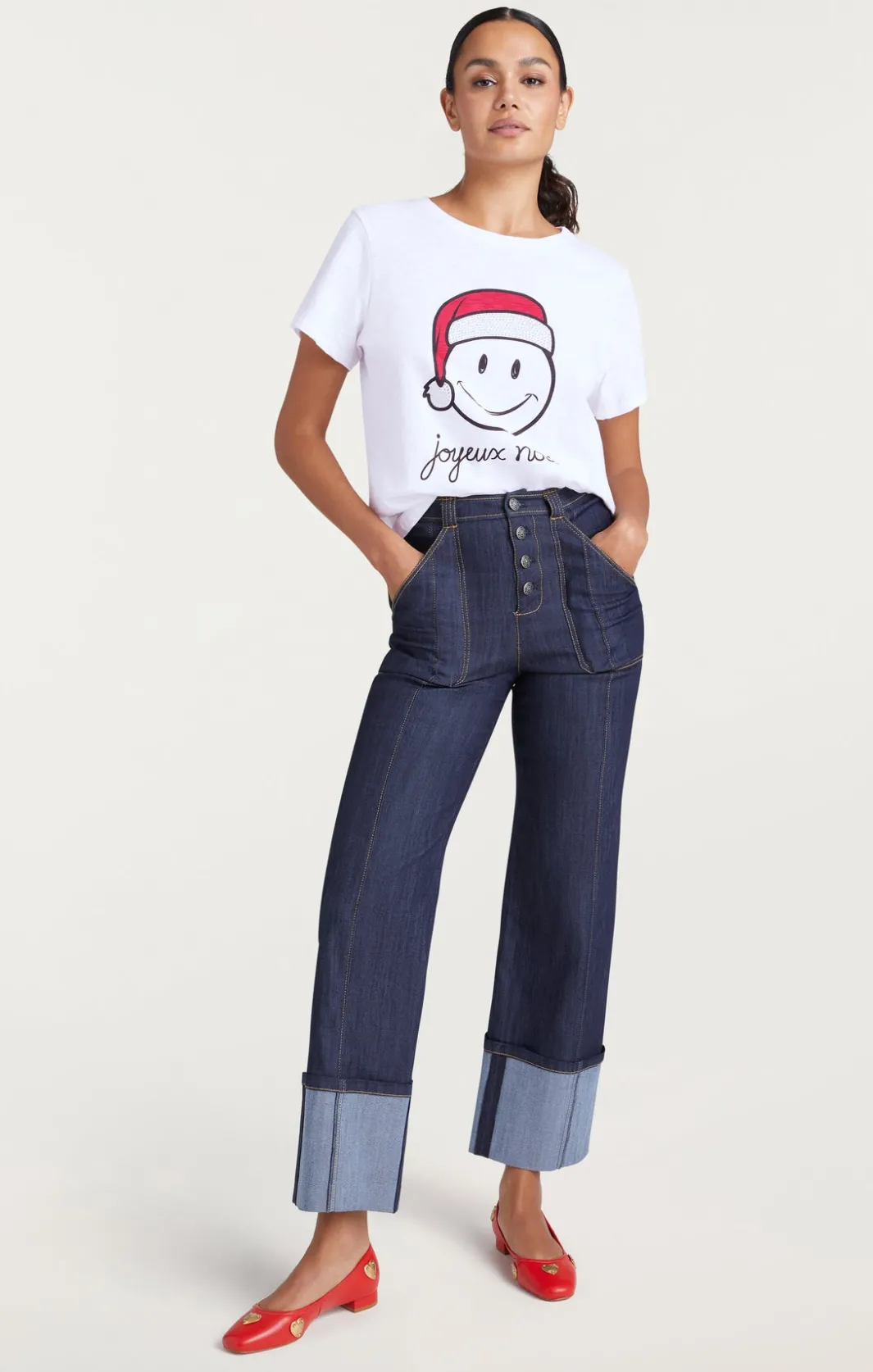 Tees & Pullovers<Cinq à Sept Smiley Joyeux Noel Tee White/Black