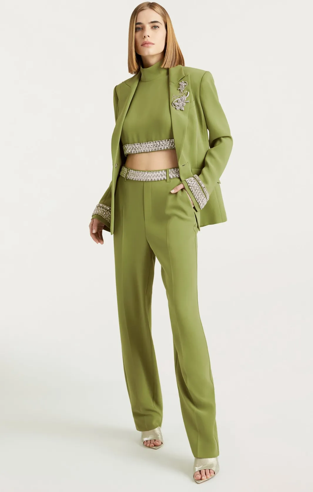Jackets<Cinq à Sept Stacked Jewelry Embellished Cheyenne Blazer Moss