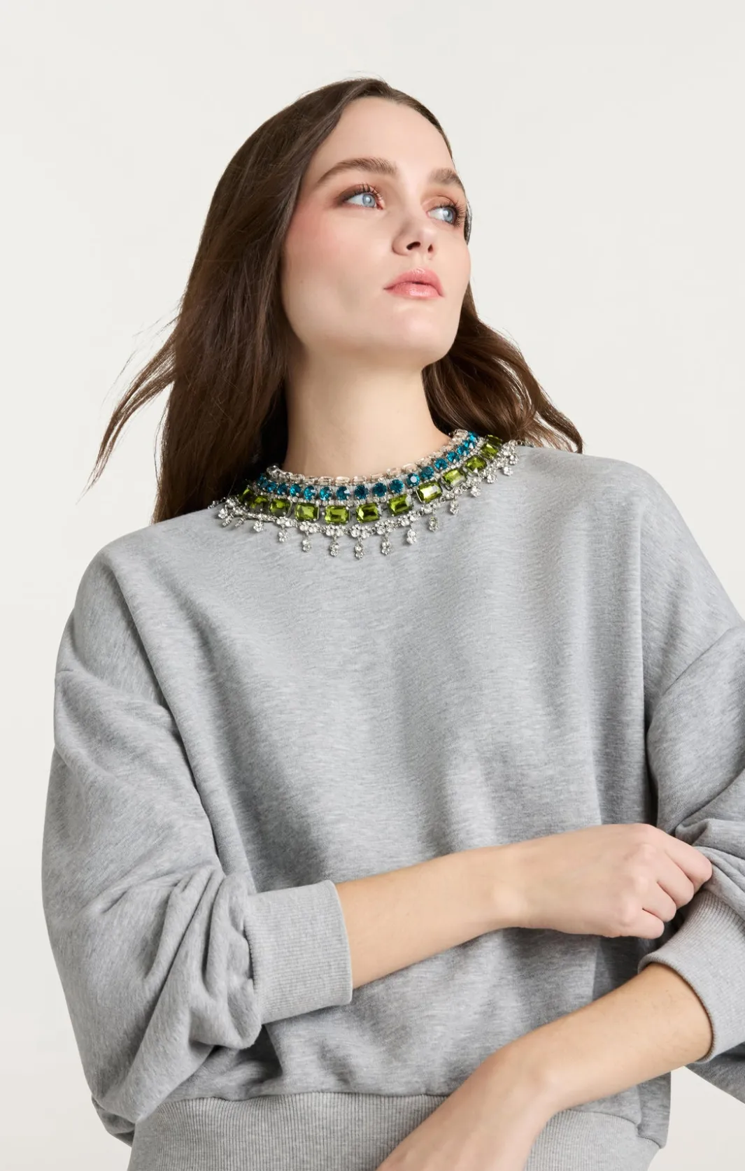 Long Sleeve Tops<Cinq à Sept Stacked Necklace Brandy Pullover HeatherGrey/Multi