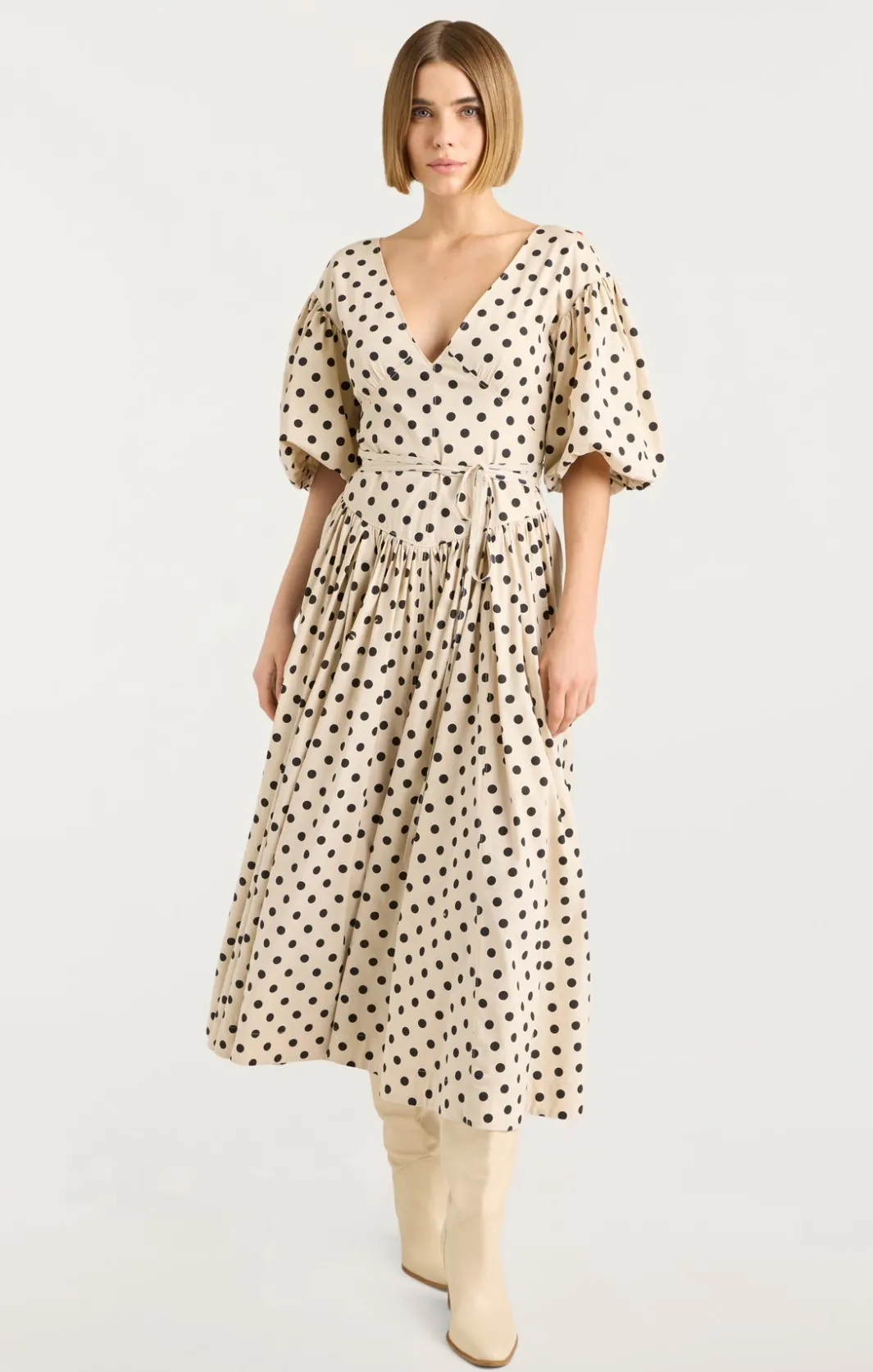 Midi<Cinq à Sept Stassie Dress PolkaDotGardenia/Black
