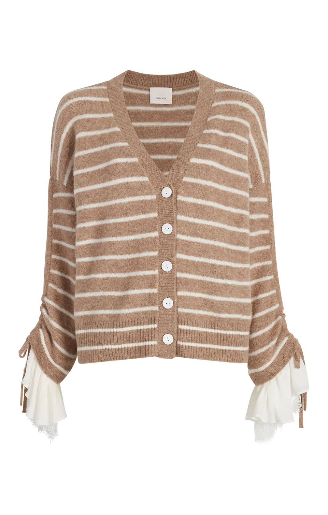 Long Sleeve Tops | Sweaters & Knits<Cinq à Sept Striped Atlas Cardigan DarkOatmeal/Ivory