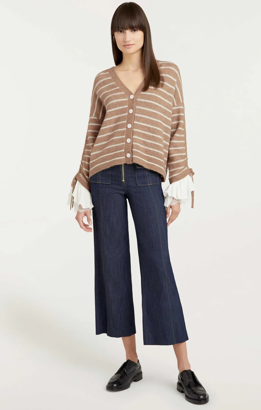 Long Sleeve Tops | Sweaters & Knits<Cinq à Sept Striped Atlas Cardigan DarkOatmeal/Ivory