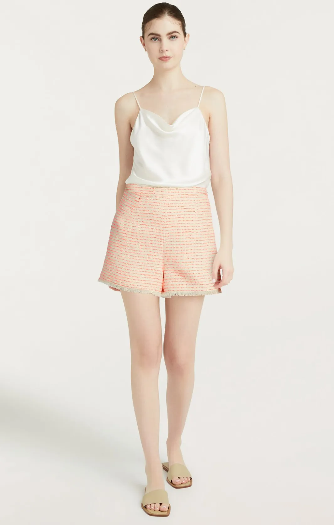 Shorts<Cinq à Sept Tweed Coronado Short Ivory/neonCoral