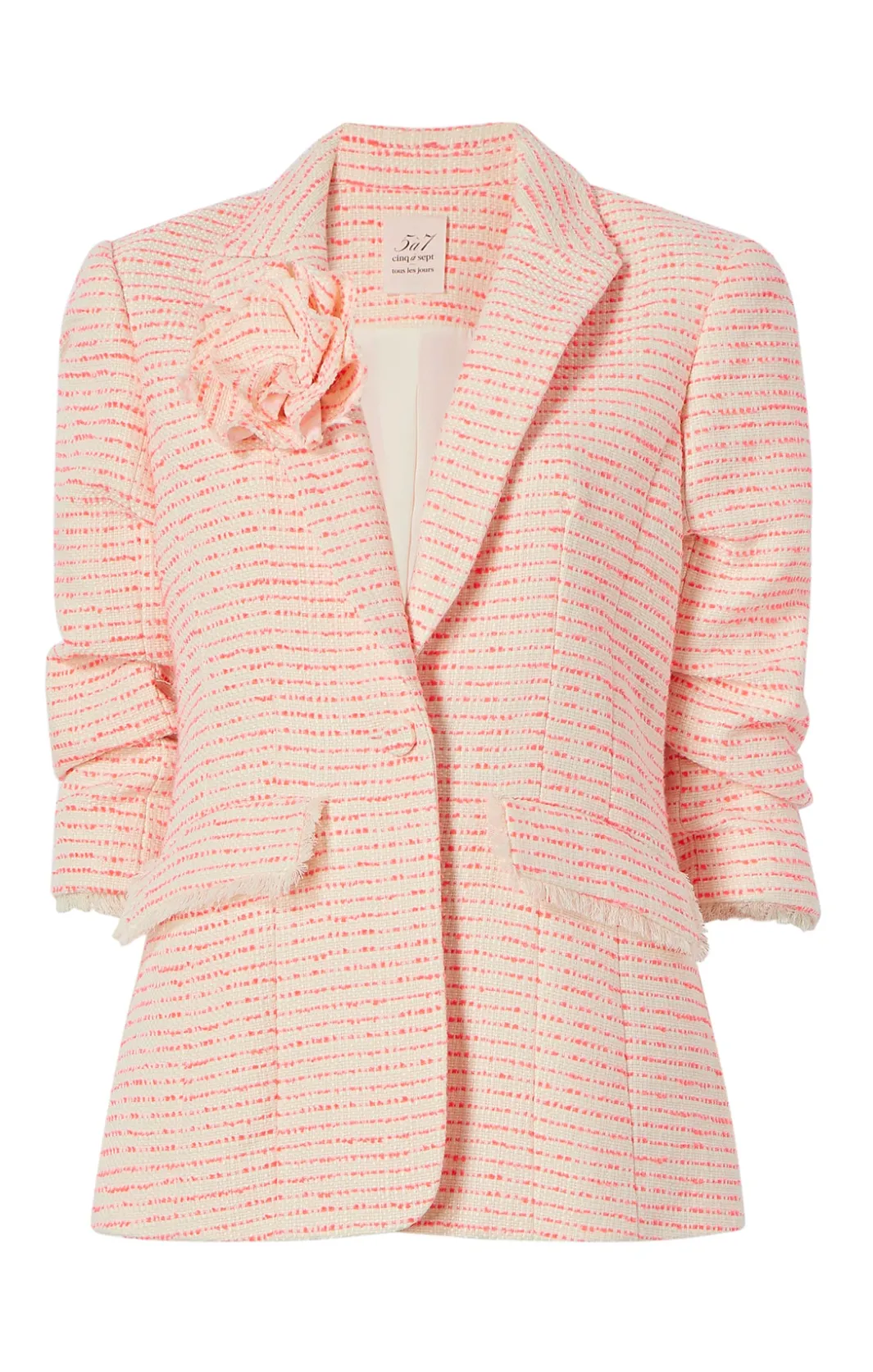 Jackets<Cinq à Sept Tweed Pricilla Blazer Ivory/NeonCoral
