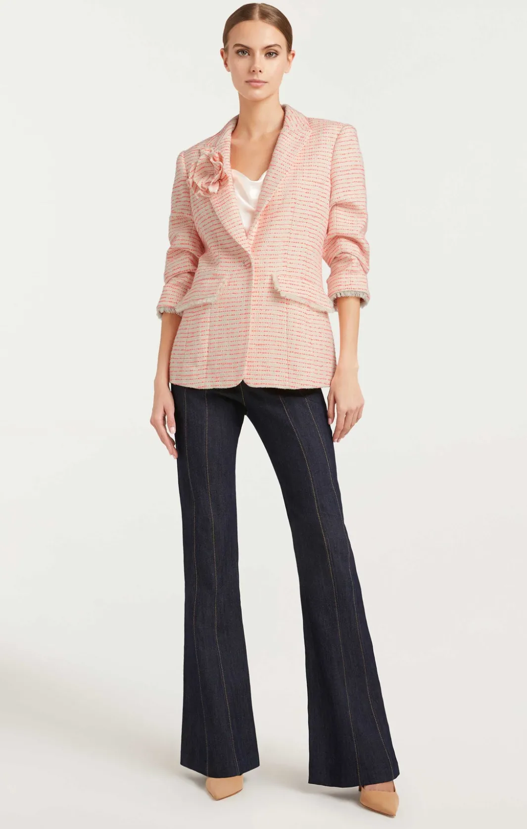 Jackets<Cinq à Sept Tweed Pricilla Blazer Ivory/NeonCoral