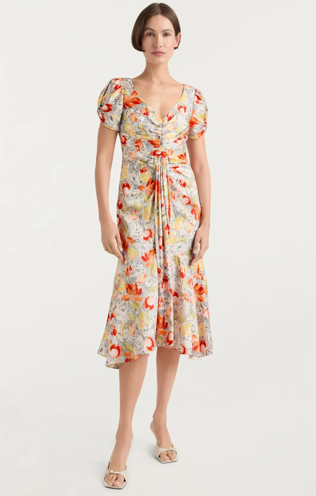 Midi<Cinq à Sept Walker Dress LineworkFloralIvoryMulti