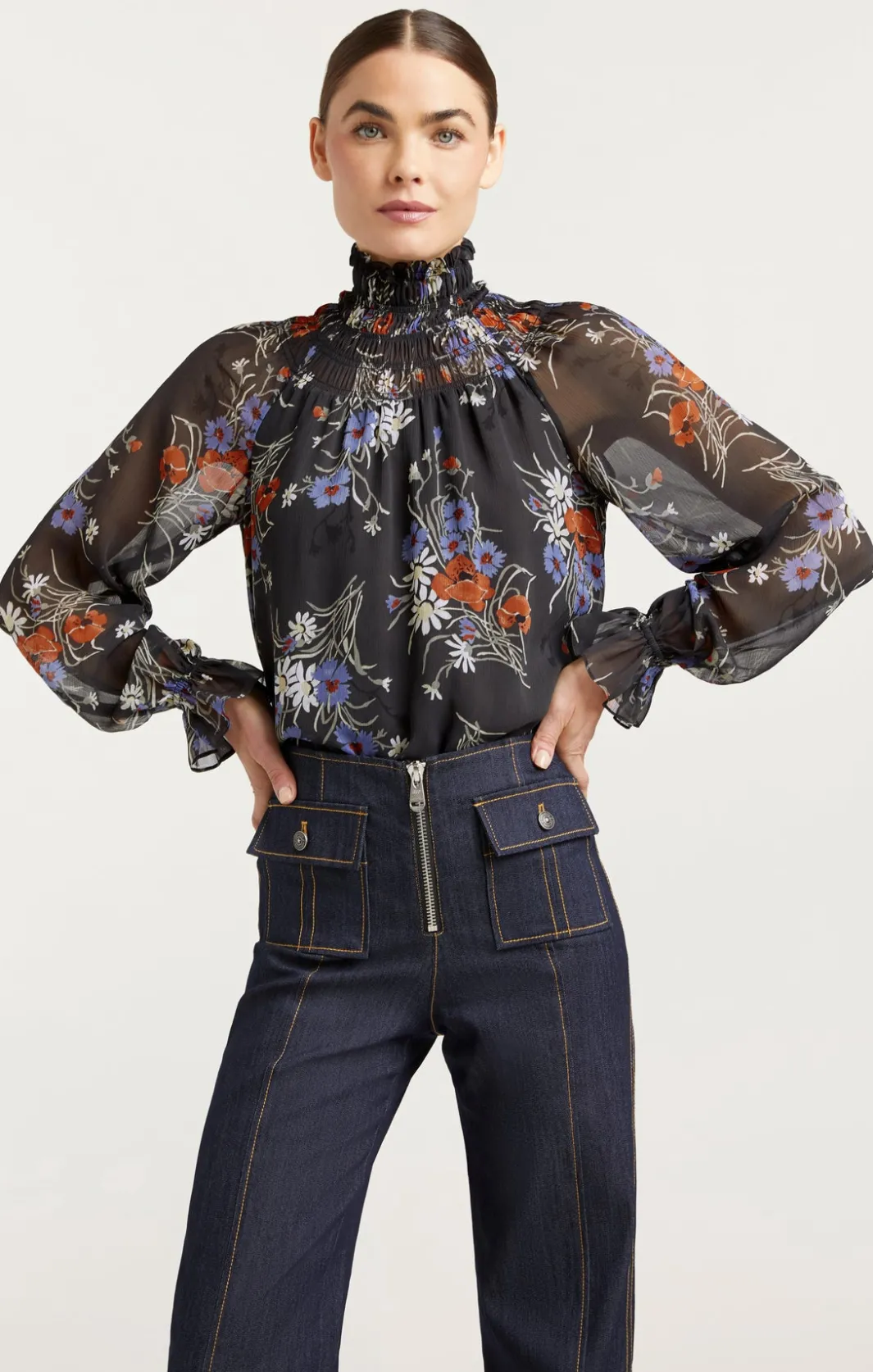 Long Sleeve Tops<Cinq à Sept Wild Poppy Avalyn Top ObsidianMulti