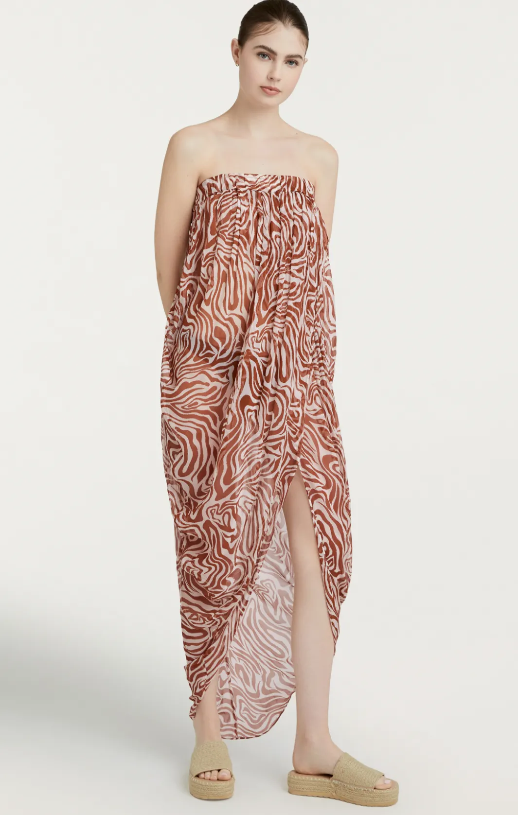 Midi<Cinq à Sept Woodblock Zebra Libbie Coverup Sequoia/ivory